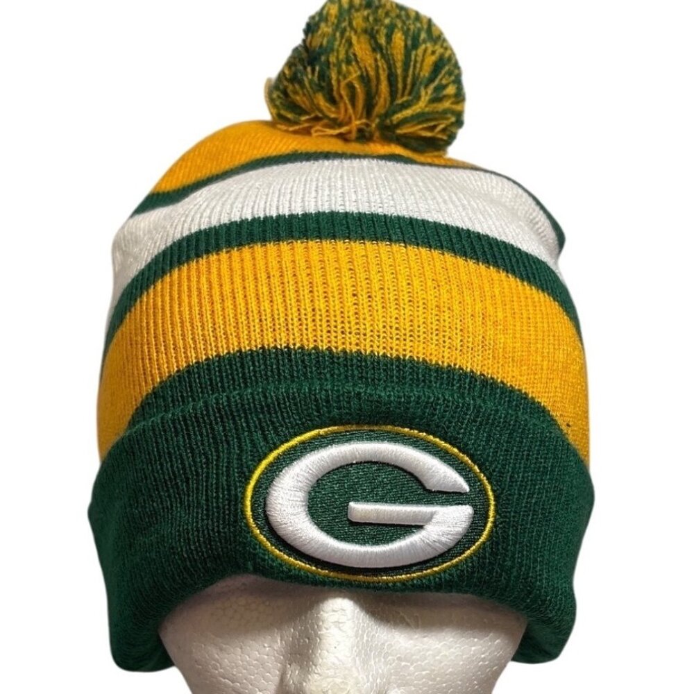 Green Bay Packers Hat Knit Beanie Pom NFL Bud Light Logo Green Gold White